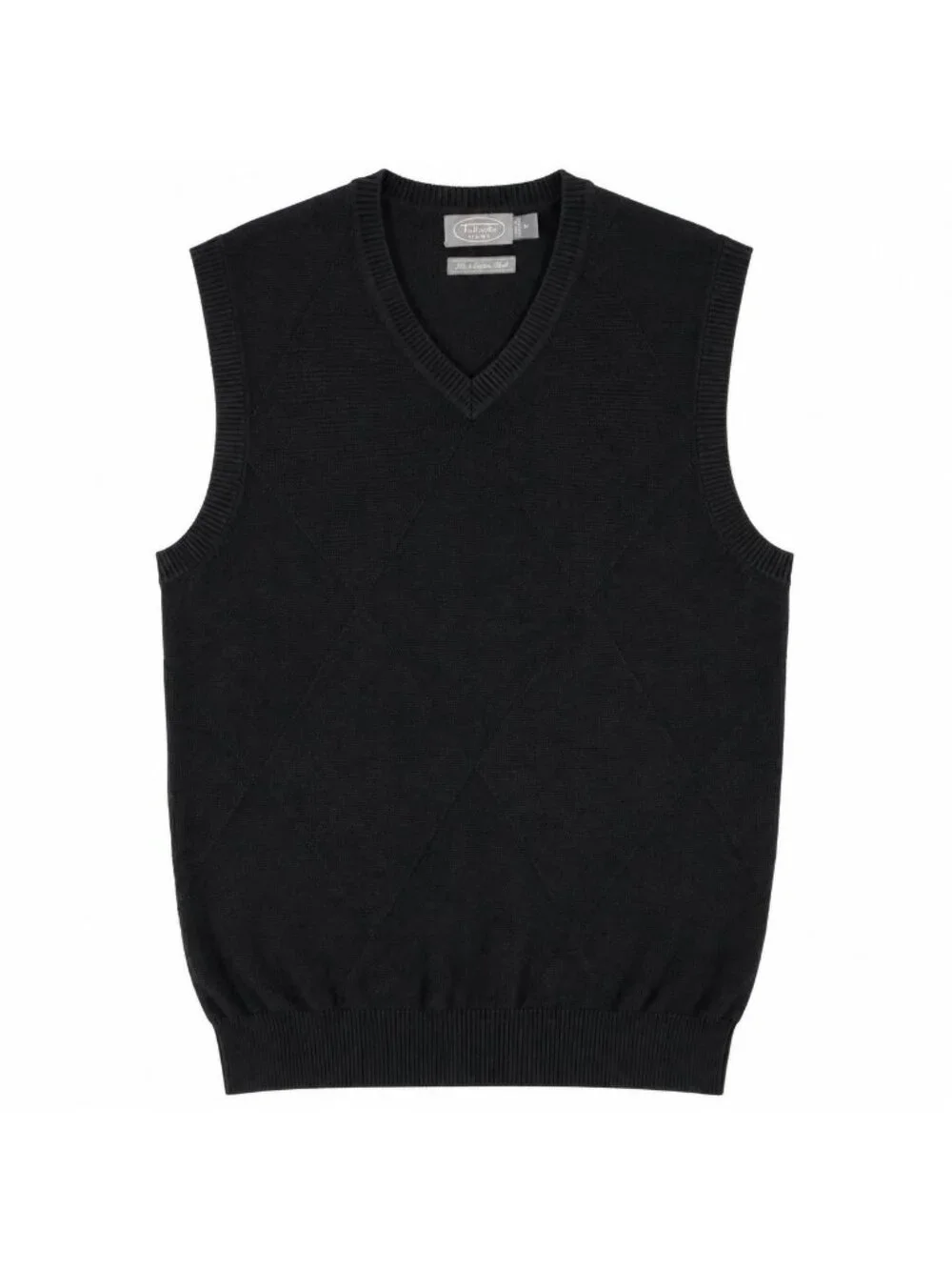 Talbots Mens M Silk Cotton Sweater Vest Black Argyle V Neck Preppy Academia